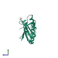 PDB entry 2efp coloured by chain, side view.