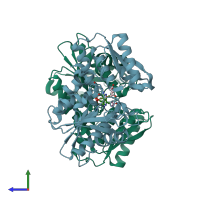 PDB entry 2efy coloured by chain, side view.