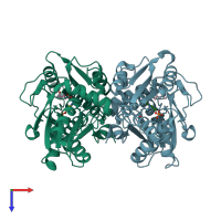 PDB entry 2efy coloured by chain, top view.