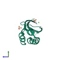 PDB entry 2eg1 coloured by chain, side view.