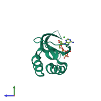 PDB entry 2eg2 coloured by chain, side view.