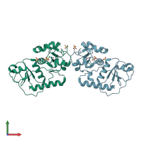 PDB entry 2eg3 coloured by chain, front view.