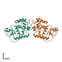 PDB entry 2eg4 coloured by chain, front view.