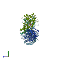 PDB entry 2eg5 coloured by chain, side view.