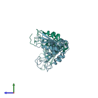 PDB entry 2eg9 coloured by chain, side view.