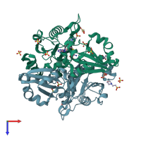 PDB entry 2egb coloured by chain, top view.