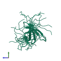 PDB entry 2egc coloured by chain, ensemble of 20 models, side view.