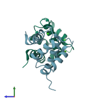 PDB entry 2egd coloured by chain, side view.