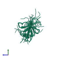 PDB entry 2ege coloured by chain, ensemble of 20 models, side view.