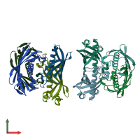 PDB entry 2egi coloured by chain, front view.