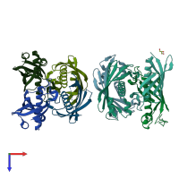 PDB entry 2egi coloured by chain, top view.