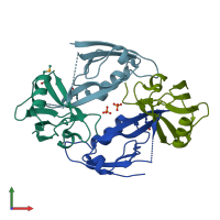 PDB entry 2egk coloured by chain, front view.