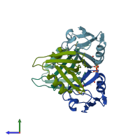 PDB entry 2egk coloured by chain, side view.