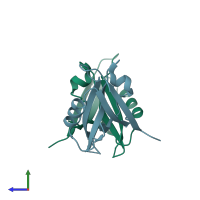 PDB entry 2ego coloured by chain, side view.