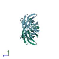 PDB entry 2egr coloured by chain, side view.