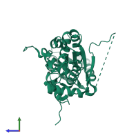 PDB entry 2egu coloured by chain, side view.