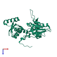 PDB entry 2egu coloured by chain, top view.