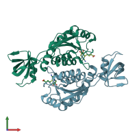 PDB entry 2egw coloured by chain, front view.