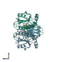 PDB entry 2egw coloured by chain, side view.