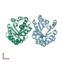 PDB entry 2egz coloured by chain, front view.