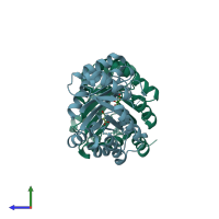 PDB entry 2egz coloured by chain, side view.