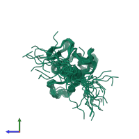 PDB entry 2eh0 coloured by chain, ensemble of 20 models, side view.