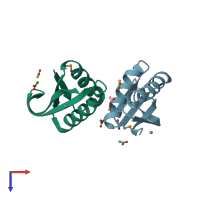 PDB entry 2eh1 coloured by chain, top view.