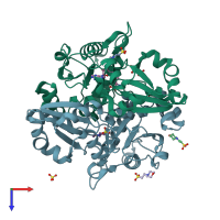 PDB entry 2eh2 coloured by chain, top view.