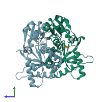 PDB entry 2eh4 coloured by chain, side view.