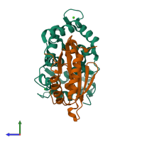 PDB entry 2ehb coloured by chain, side view.