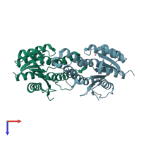 PDB entry 2ehd coloured by chain, top view.