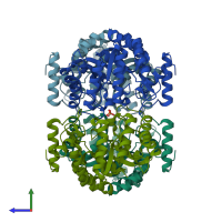 PDB entry 2ehh coloured by chain, side view.