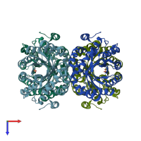 PDB entry 2ehh coloured by chain, top view.