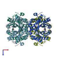 PDB entry 2ehh coloured by chain, top view.