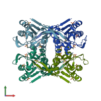 PDB entry 2ehj coloured by chain, front view.