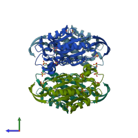 PDB entry 2ehj coloured by chain, side view.