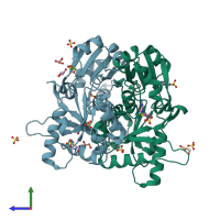 PDB entry 2ehl coloured by chain, side view.