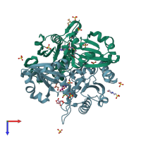 PDB entry 2ehl coloured by chain, top view.