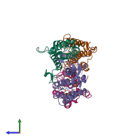 Hetero tetrameric assembly 1 of PDB entry 2eho coloured by chemically distinct molecules, side view.