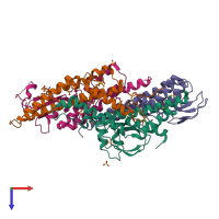 Hetero tetrameric assembly 2 of PDB entry 2eho coloured by chemically distinct molecules, top view.