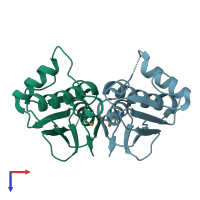 PDB entry 2ehp coloured by chain, top view.