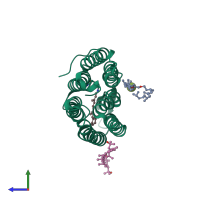 PDB entry 2ei4 coloured by chain, side view.