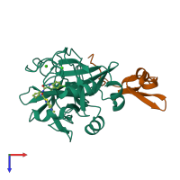 PDB entry 2ei6 coloured by chain, top view.