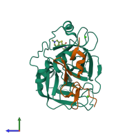 PDB entry 2ei8 coloured by chain, side view.