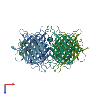 PDB entry 2eig coloured by chain, top view.