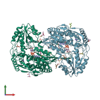 PDB entry 2eii coloured by chain, front view.