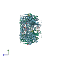 PDB entry 2eii coloured by chain, side view.