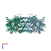 PDB entry 2eii coloured by chain, top view.