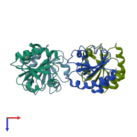 PDB entry 2eir coloured by chain, top view.