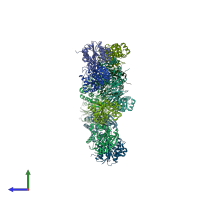 PDB entry 2eiv coloured by chain, side view.